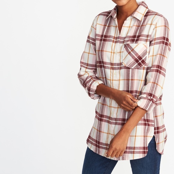 Old Navy Tops - Old Navy size M plaid tunic burgundy + blush Old Navy Tops - Old Navy size M plaid tunic burgundy + blush